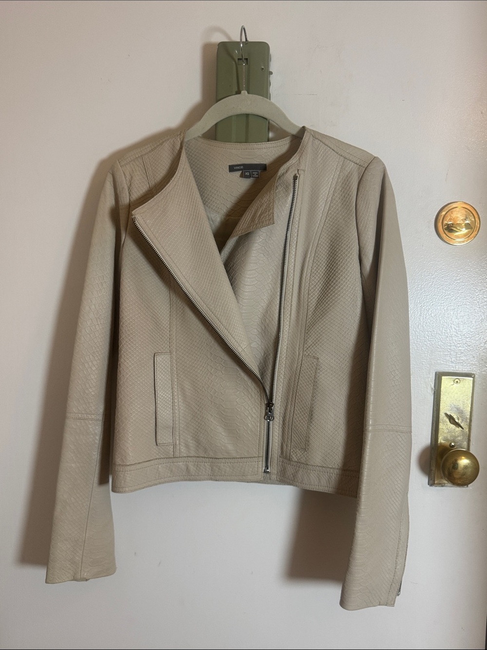 Vince Light Beige Asymmetrical Zip Faux Leather Jacket